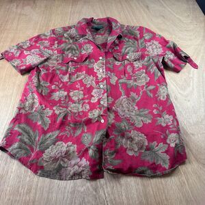 Lauren Ralph Lauren Linen Floral Shirt Womens 1X Red Button Up Resort